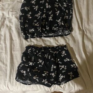 Floral Black Girls Top and Shorts Set